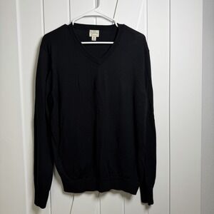 J. Crew Sweater 100% Merino Wool Black Women's Size Medium V Neck Cottagecore